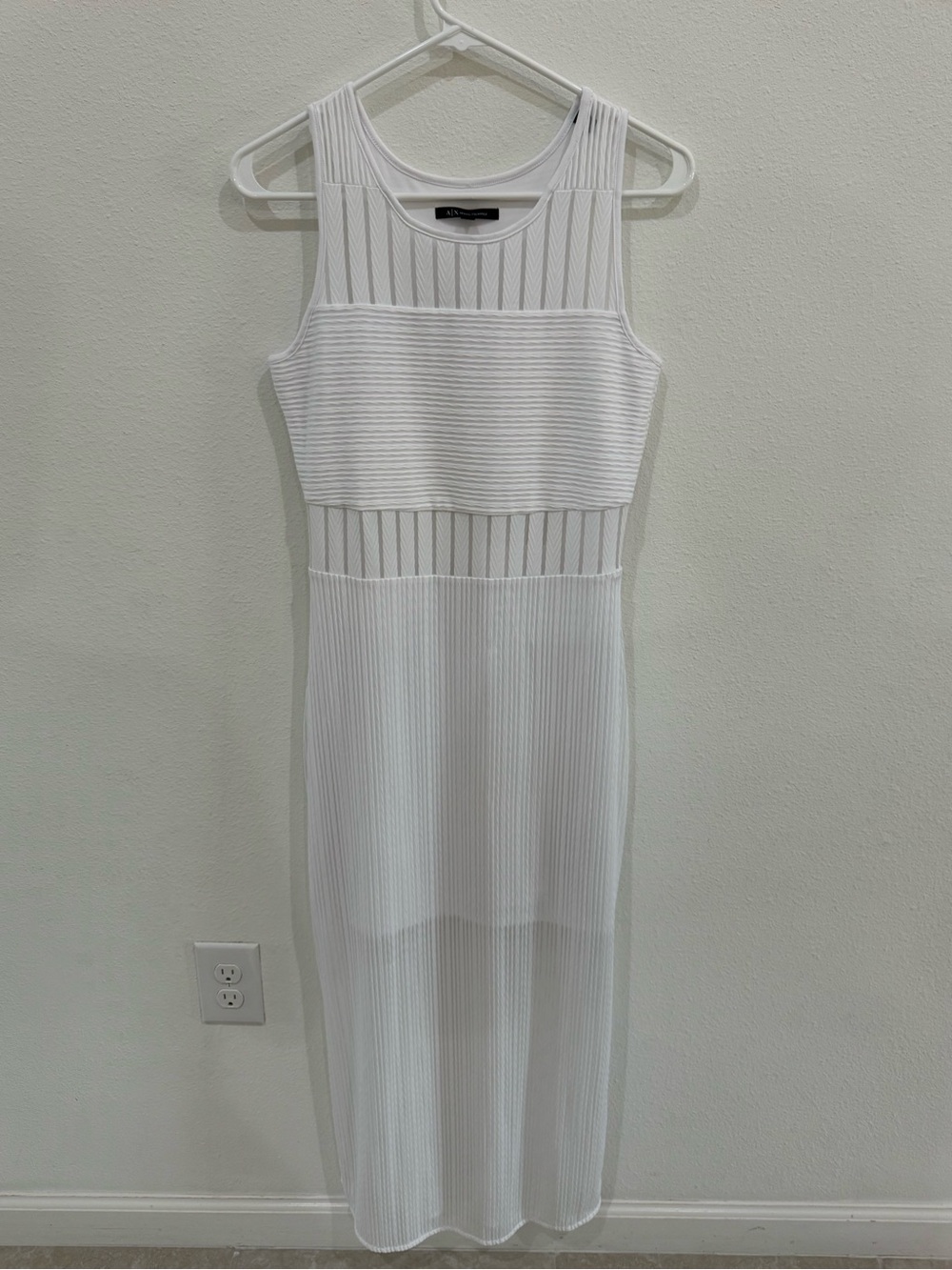 Armani Exchange White Sleeveless Bodycon Dress Sheer Mesh Ribbed